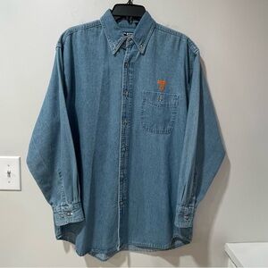 Men’s Denim Blue Jean Button Down Shirt Tennessee Vols Shacket Vintage 1990’s
